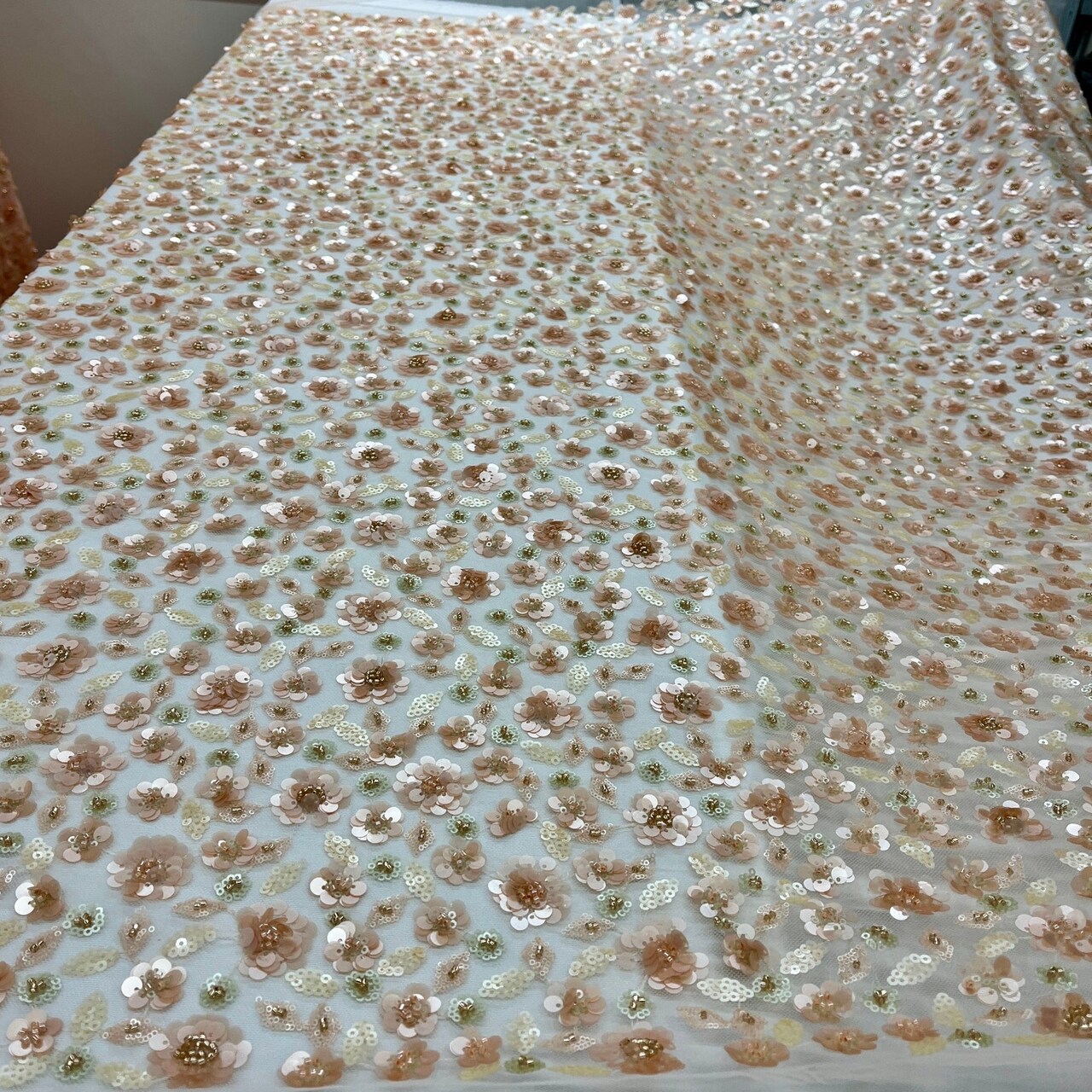 1 Yard Beaded and Sequined Lace Fabric Embroidered Net Mesh 54" Width